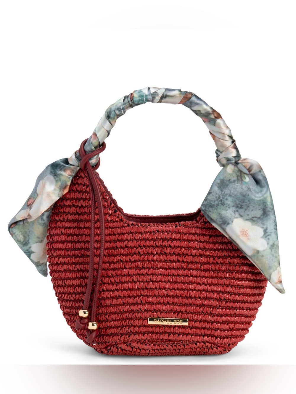Rachel Zoe Red Woven Mini Top-Handle Bag with Floral Scarf